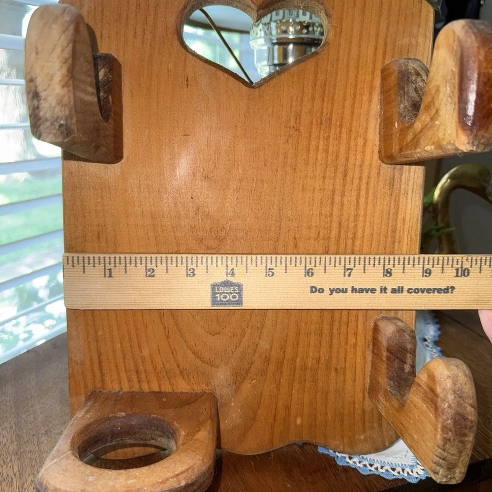 Vintage Wooden Wall Mount Hair Dryer Holder Curling Iron Organizer Heart Decor